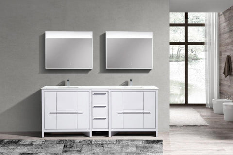 Dolce 84″ Double Sink  Modern Bathroom Vanity with White Quartz Counter-Top - Home and Bath Depot