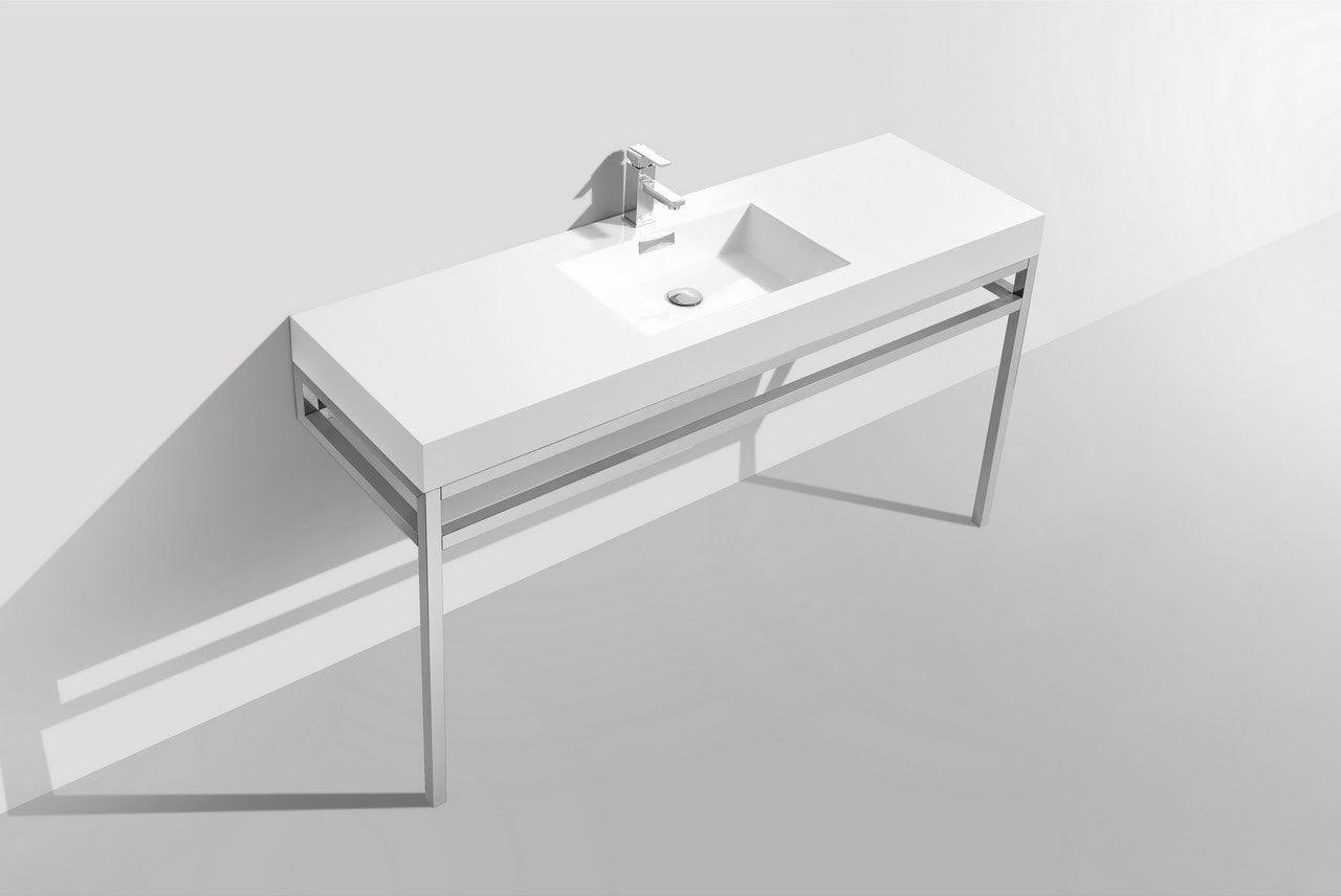 Haus 60" Single Sink Stainless Steel Console w/ White Acrylic Sink - Home and Bath Depot