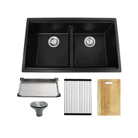 Kodaen 32" Workstation Undermount 50/50 Double Bowl Kitchen Sink With Strainer UNG1515 - Hbdepot
