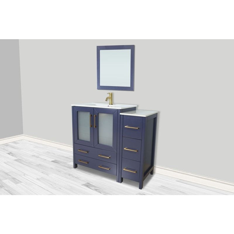 Vanity Art - London 42" Single Sink Bathroom Vanity Set with Sink and Mirror - 1 Side Cabinet