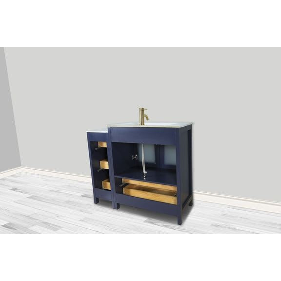 Vanity Art - London 36" Single Sink Bathroom Vanity Set with Sink and Mirror - 1 Side Cabinet