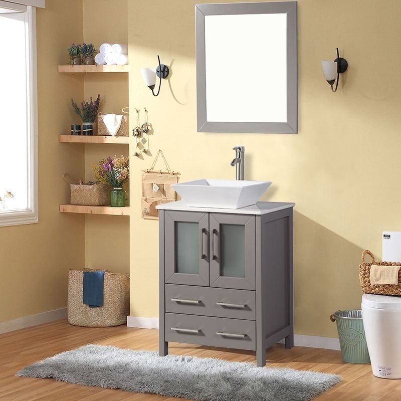 Vanity Art - Monaco 24" Single Vessel Sink Bathroom Vanity Set with Sink and Mirror